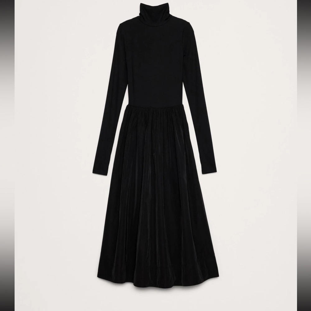 New with tags BANANA REPUBLIC  BLACK TAFFETA COMBO TURTLENECK MAXI DRESS - Picture 4 of 9